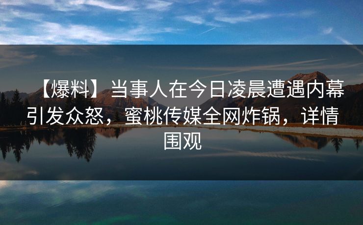 【爆料】当事人在今日凌晨遭遇内幕引发众怒，蜜桃传媒全网炸锅，详情围观